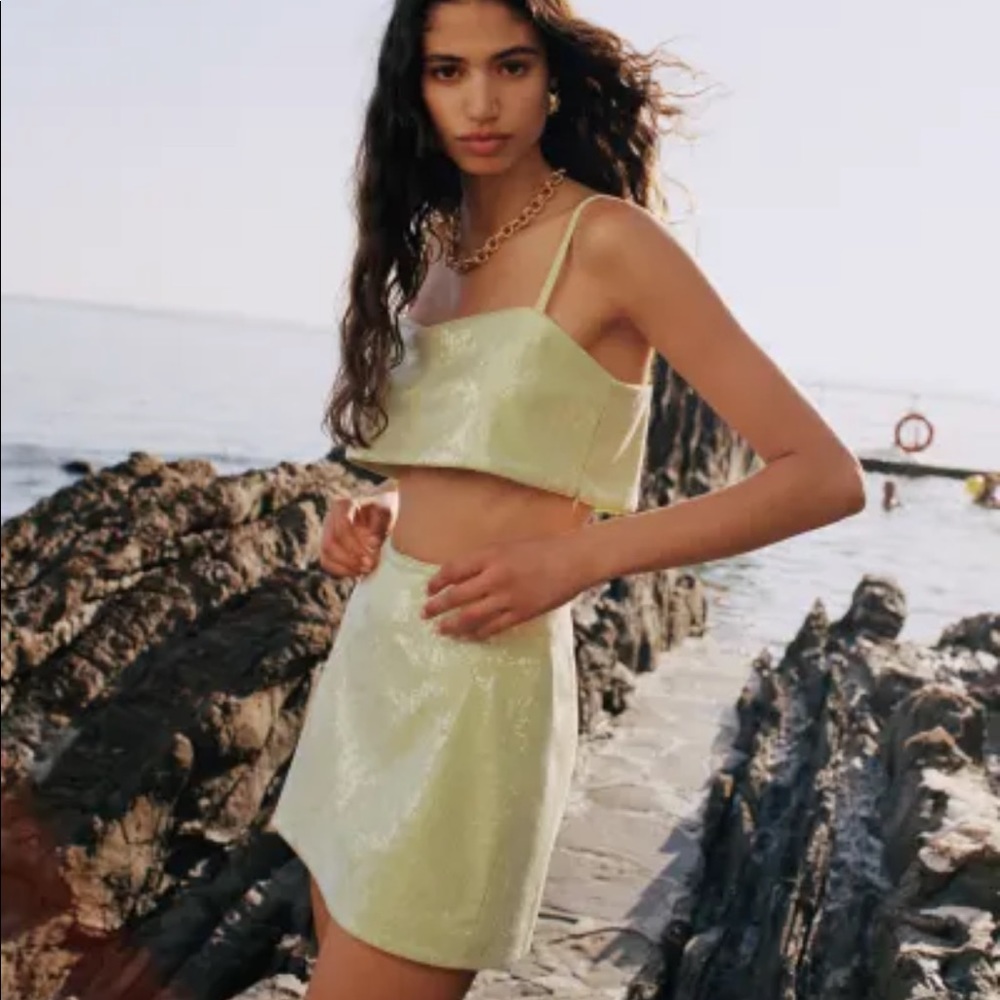 REFORMATION The Dream green two piece top and skirt